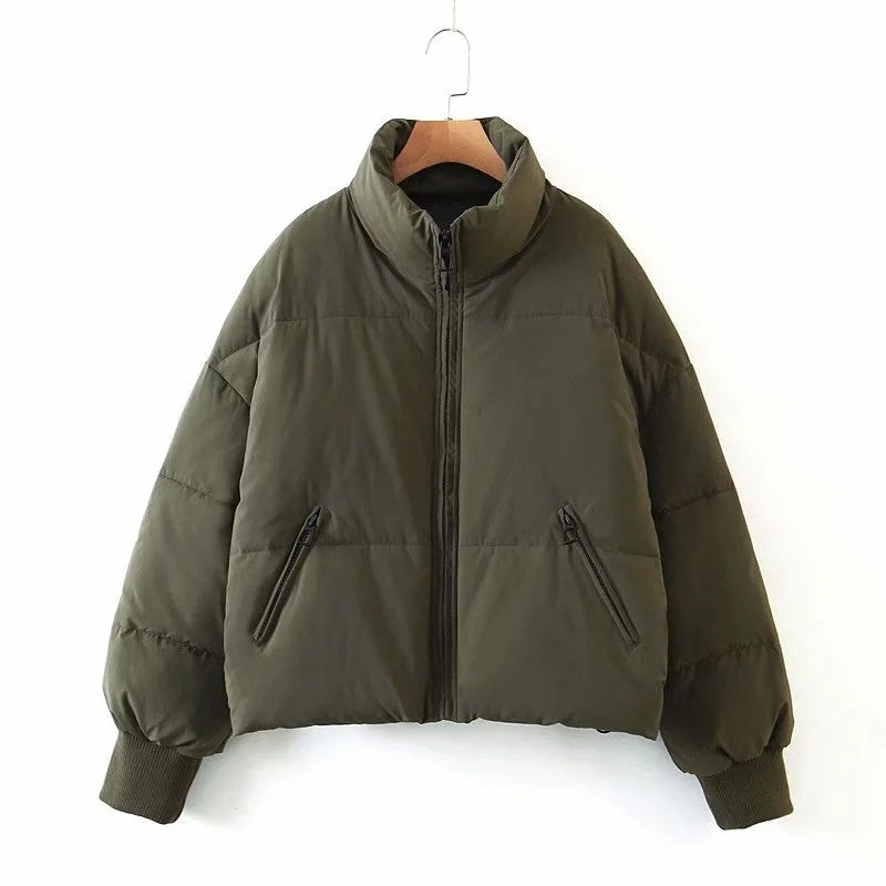 Cropped Puffer Jacket with Zip Closure