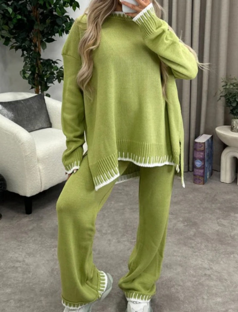 Contrast Trim Knit Lounge Set