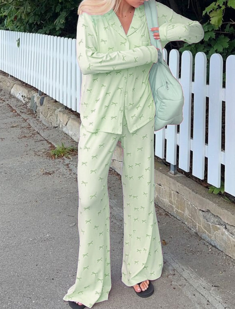 Pink Bow Print Pajama Set