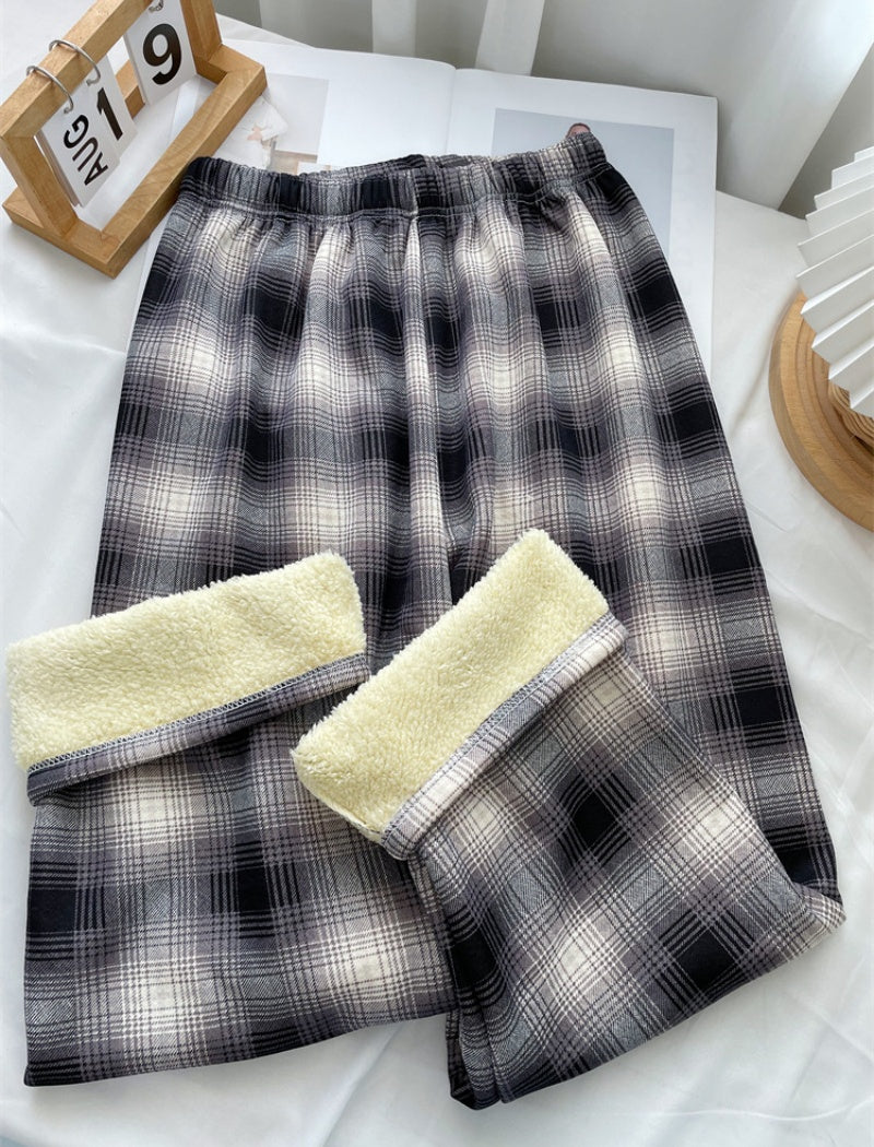 High-Waisted Plaid Straight-Leg Pants
