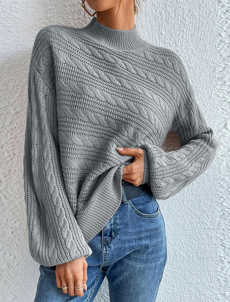 Cable Knit Sweater with Lantern Sleeves