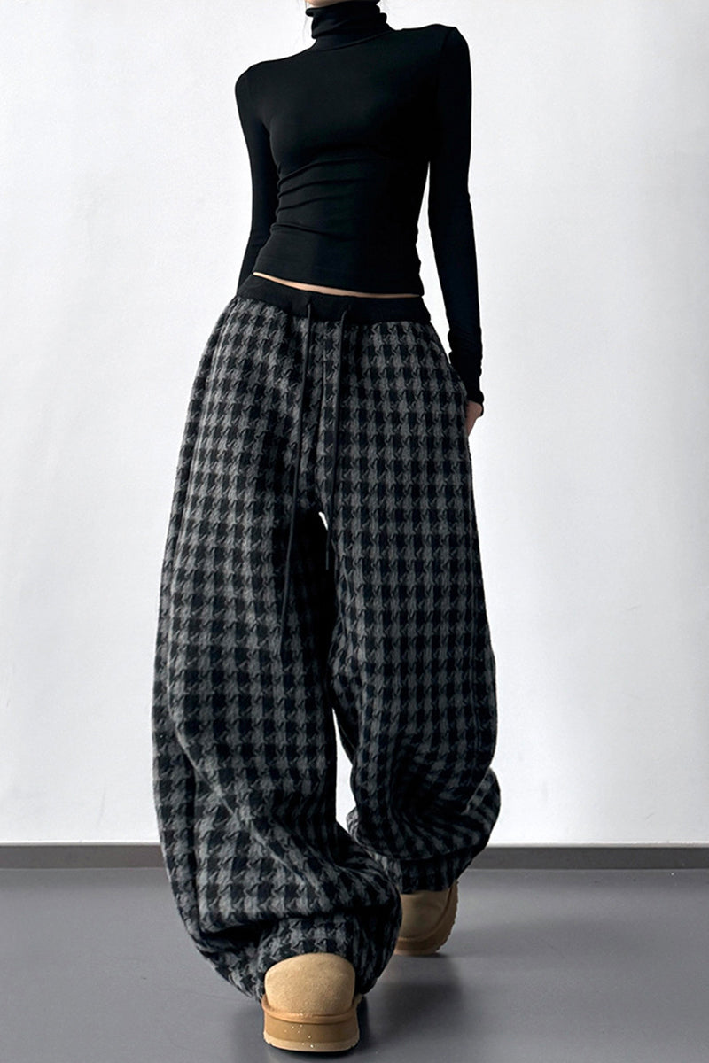 Checkered Wide-Leg Casual Pants