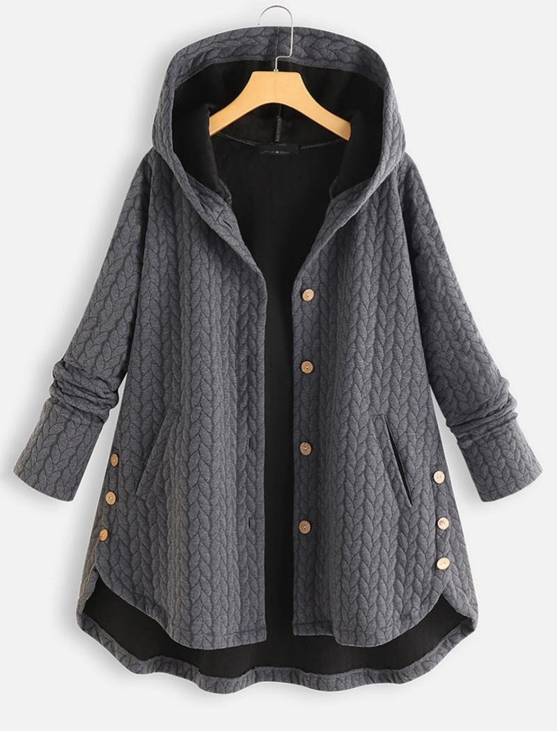 Hooded Quilted Button-Up Coat