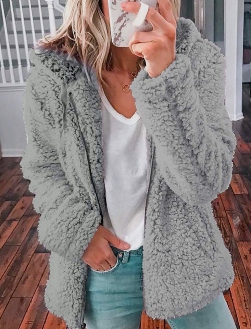 Hooded Plush Zip-Up Jacket