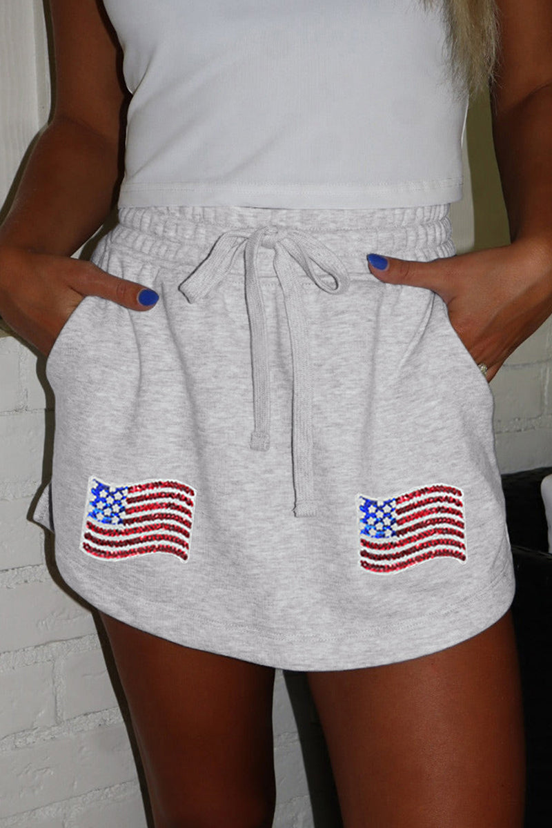 Drawstring Skirt with Flag Patches
