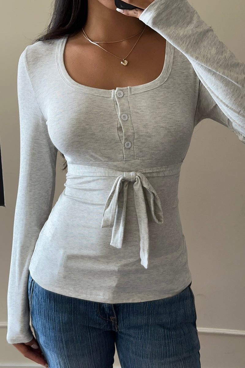 Chic Tie Waist Long Sleeve Top
