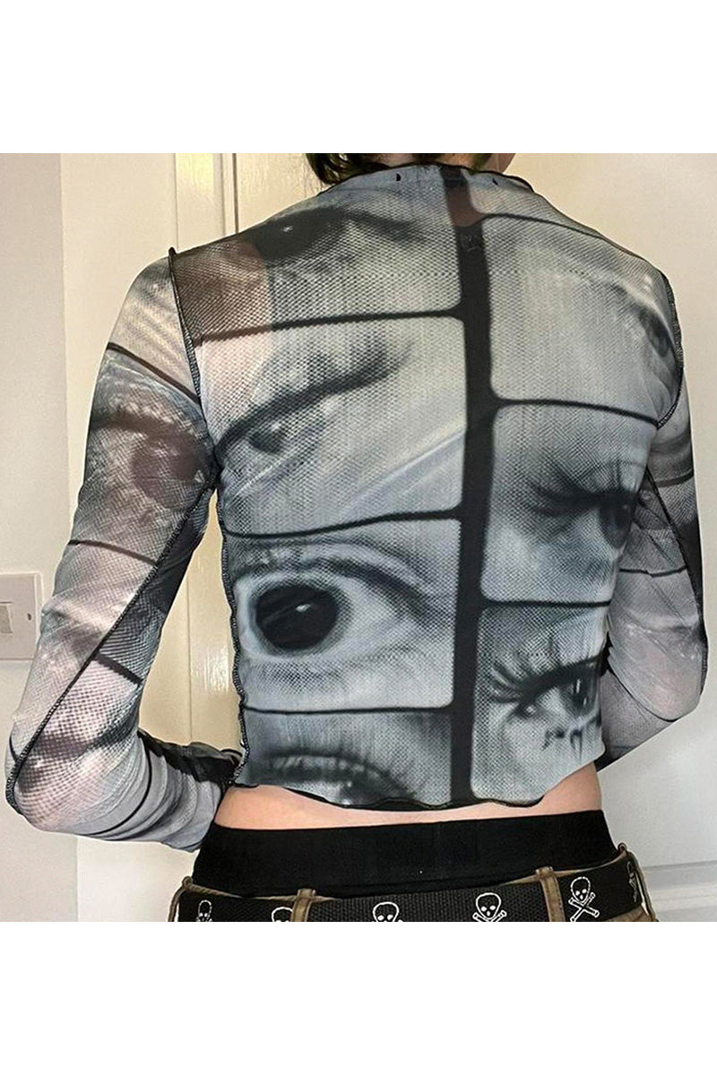 Graphic Mesh Long Sleeve Top