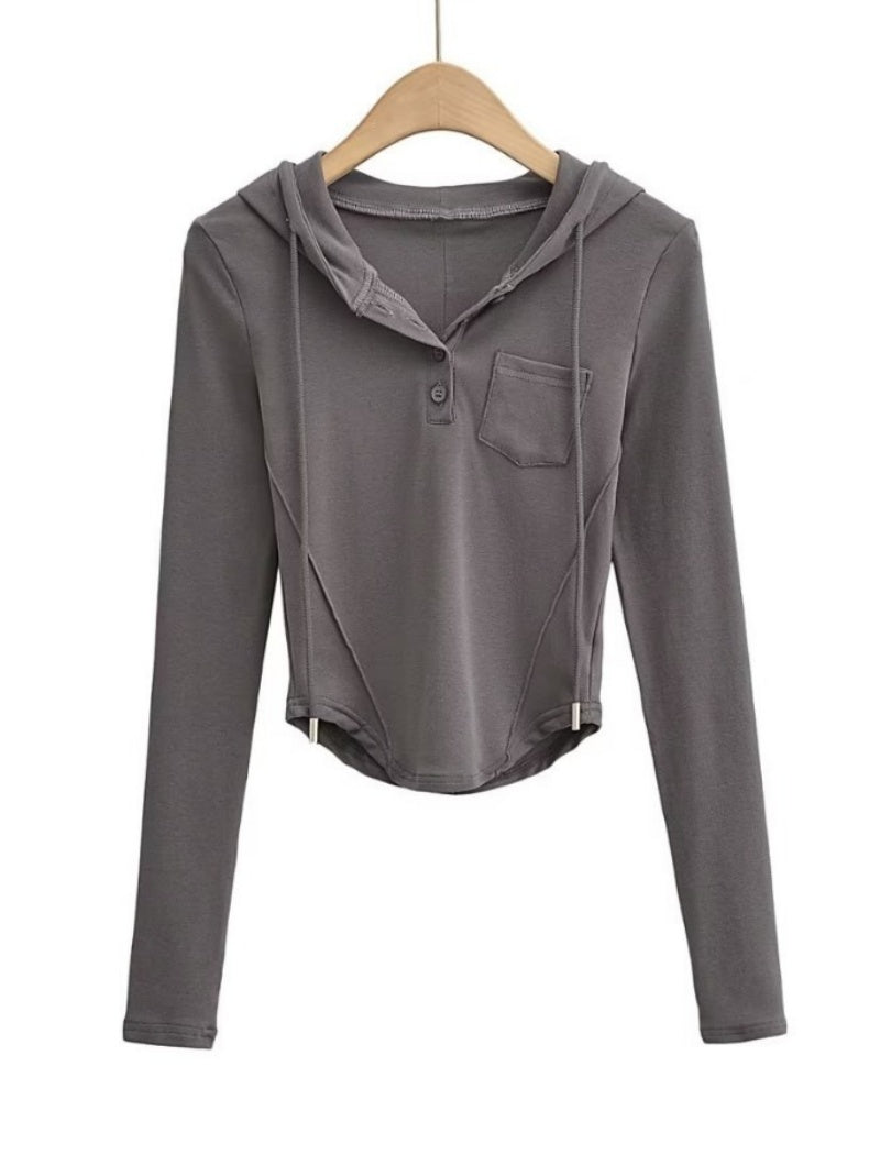 Buttoned Cropped Hoodie