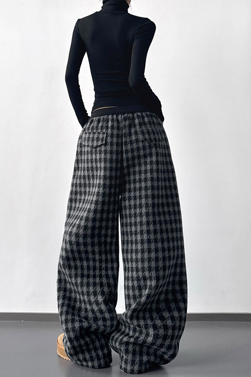 Checkered Wide-Leg Casual Pants
