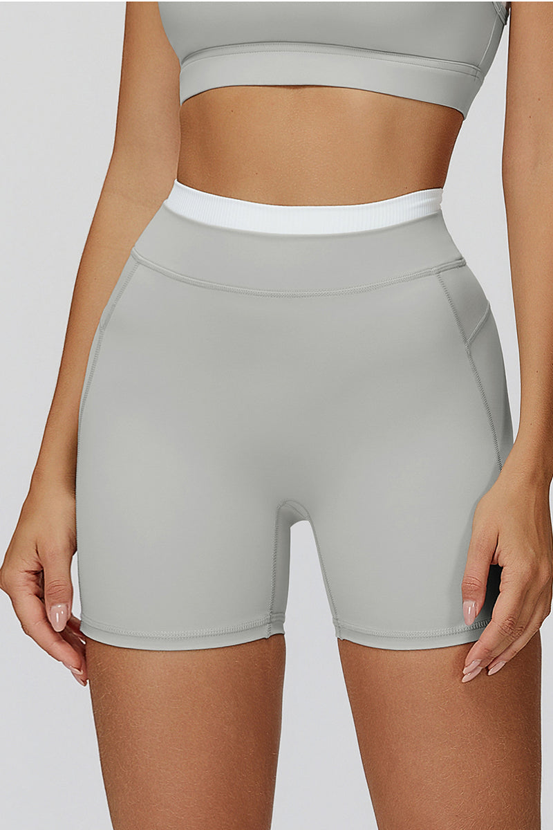 High Waist Active Shorts with Contrast Trim