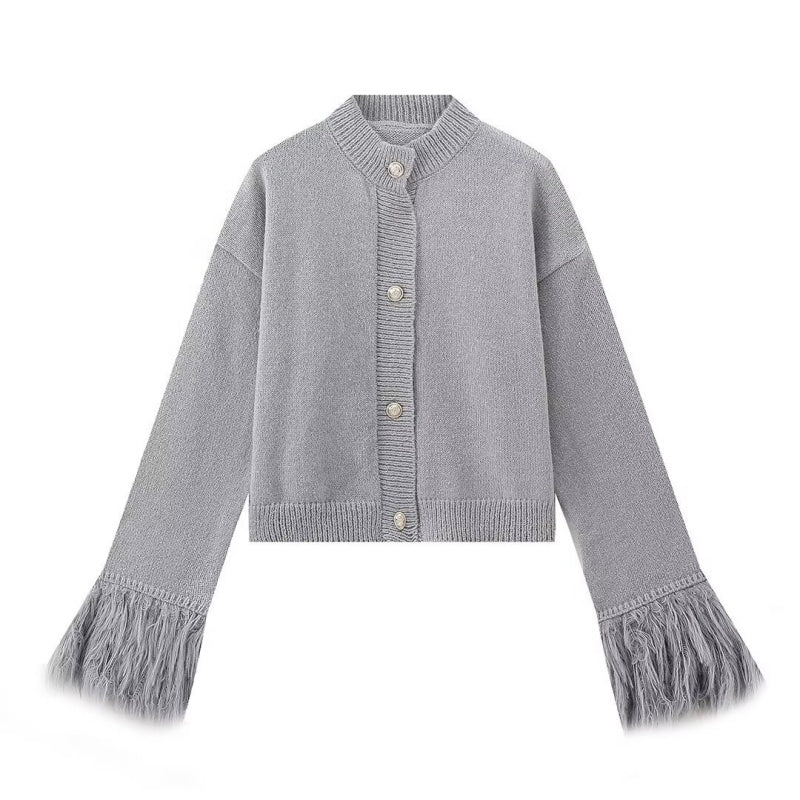 Button-Up Knit Cardigan with Flared Cuffs