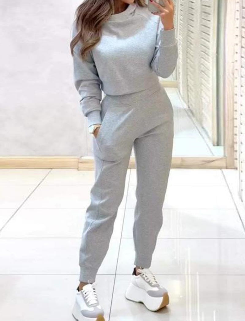 High-Neck Cropped Top and Jogger Pants Set