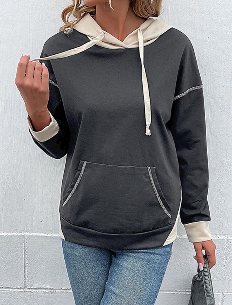 Contrast Stitch Drawstring Hoodie