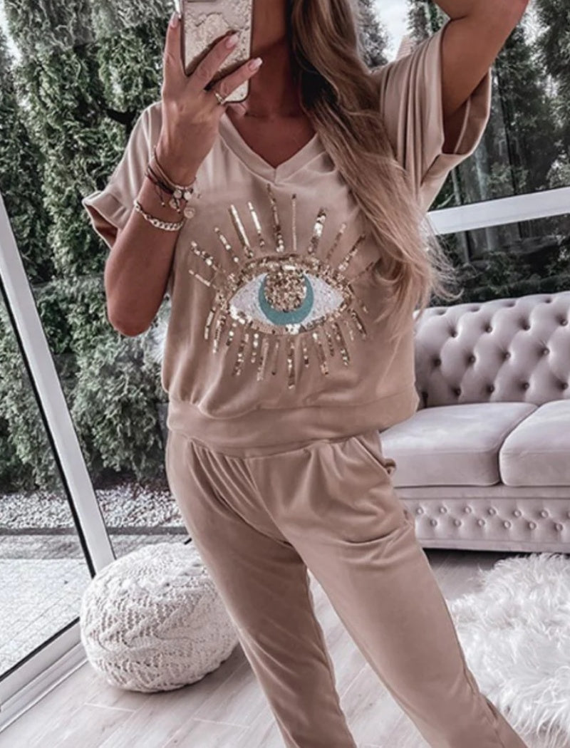 Eye Embellished Lounge Set