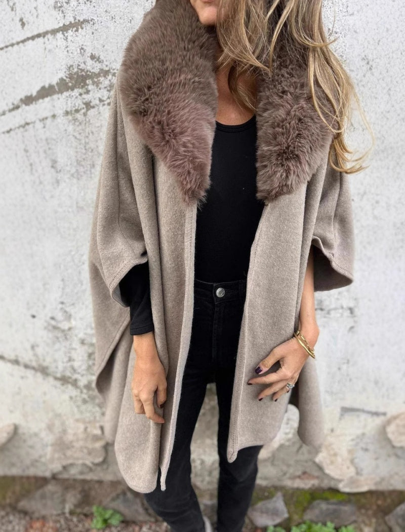 Oversized Cape with Faux Fur Collar