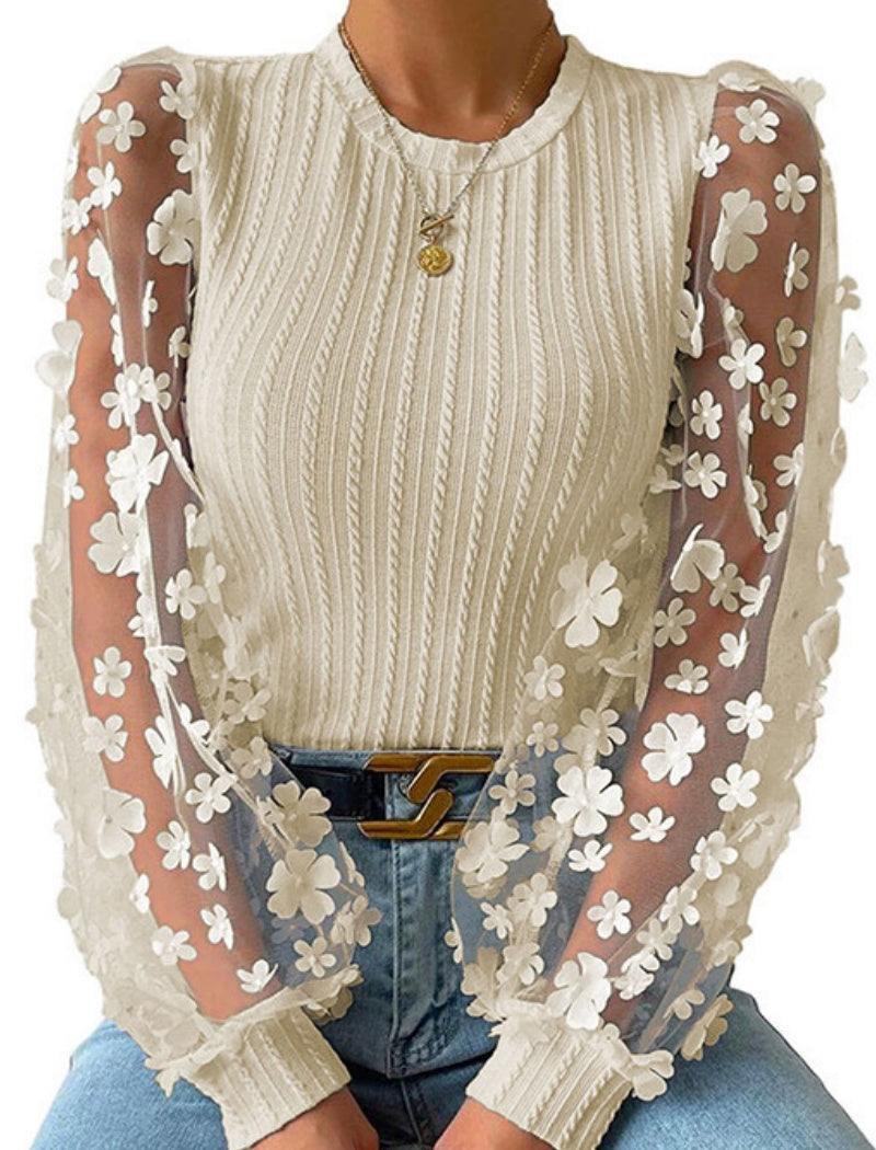 Floral Mesh Sleeve Top