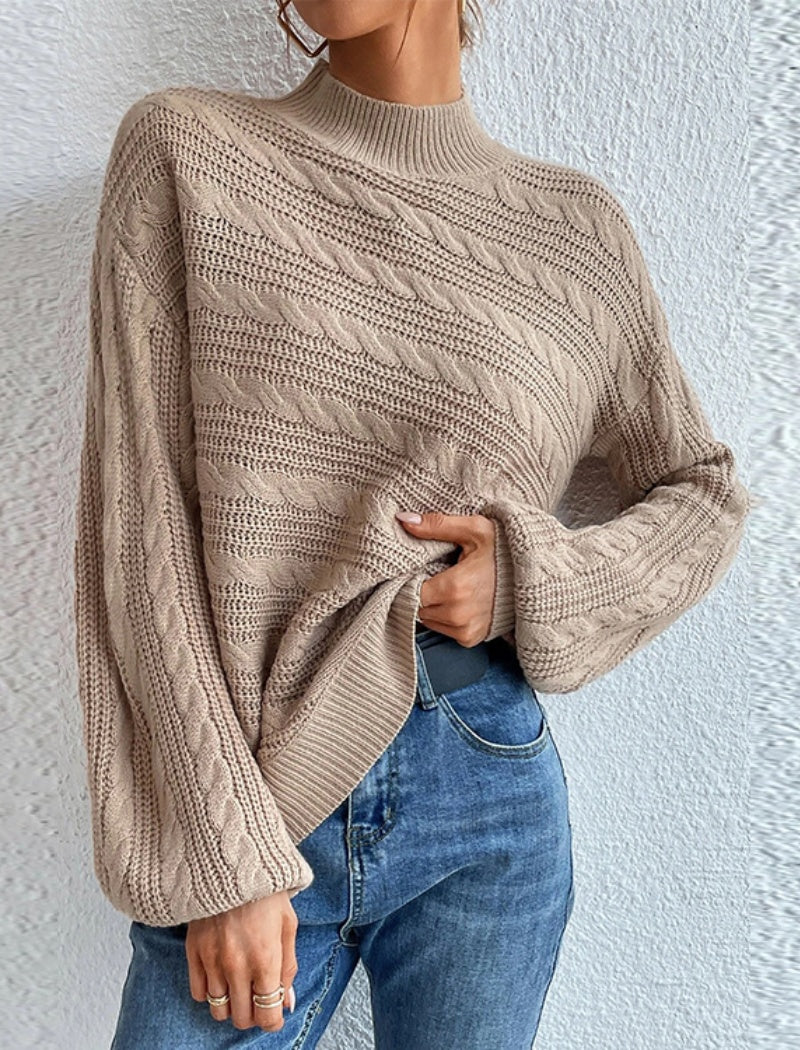 Cable Knit Sweater with Lantern Sleeves