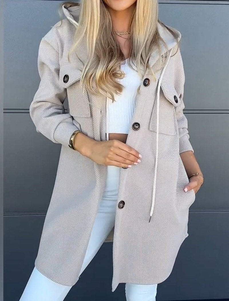Button-Up Hooded Knit Long Coat