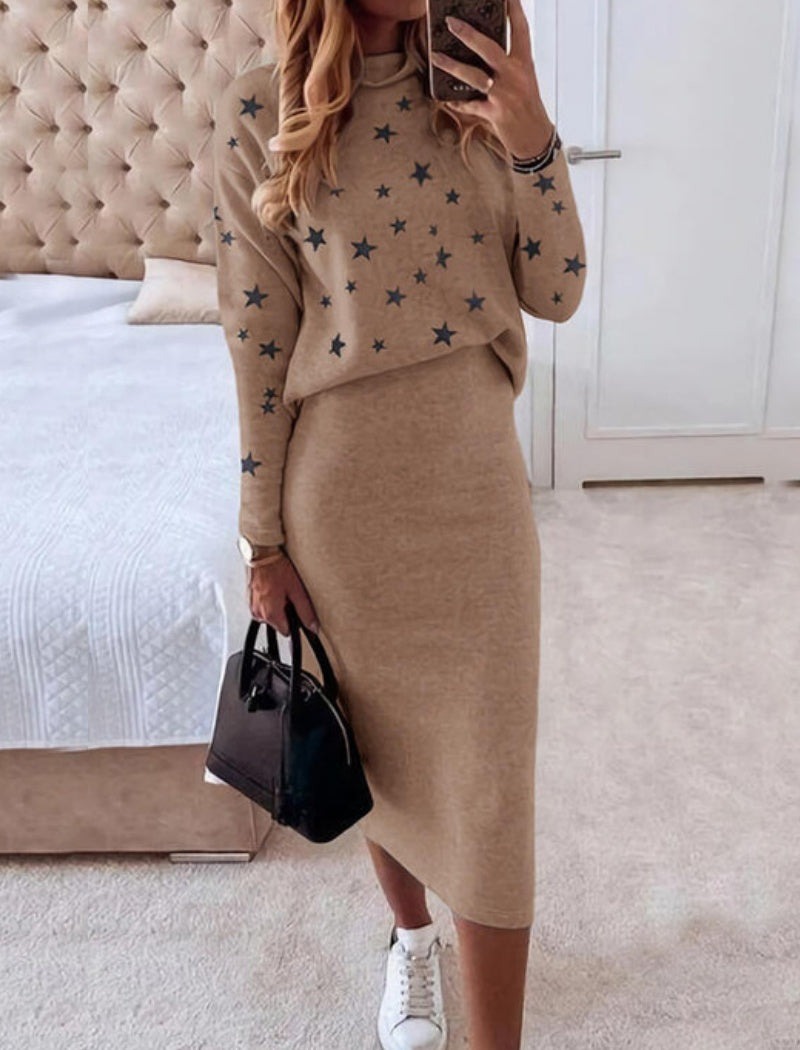 Star Print Sweater and Skirt Set