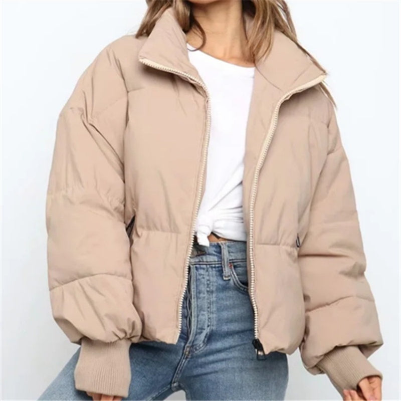 Cropped Puffer Jacket with Zip Closure