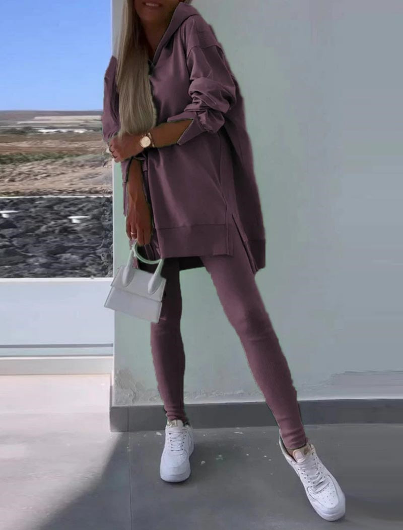 Solid Hoodie and Leggings Set