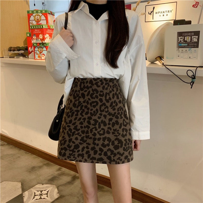 High-Waisted Leopard Print Mini Skirt