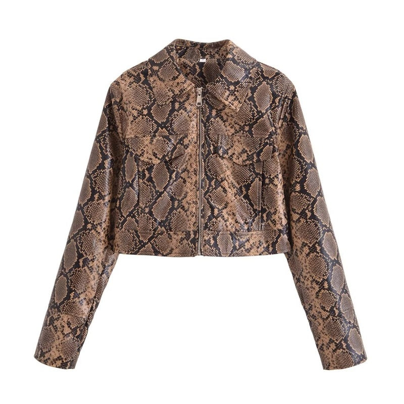 Cropped Faux Snakeskin Jacket