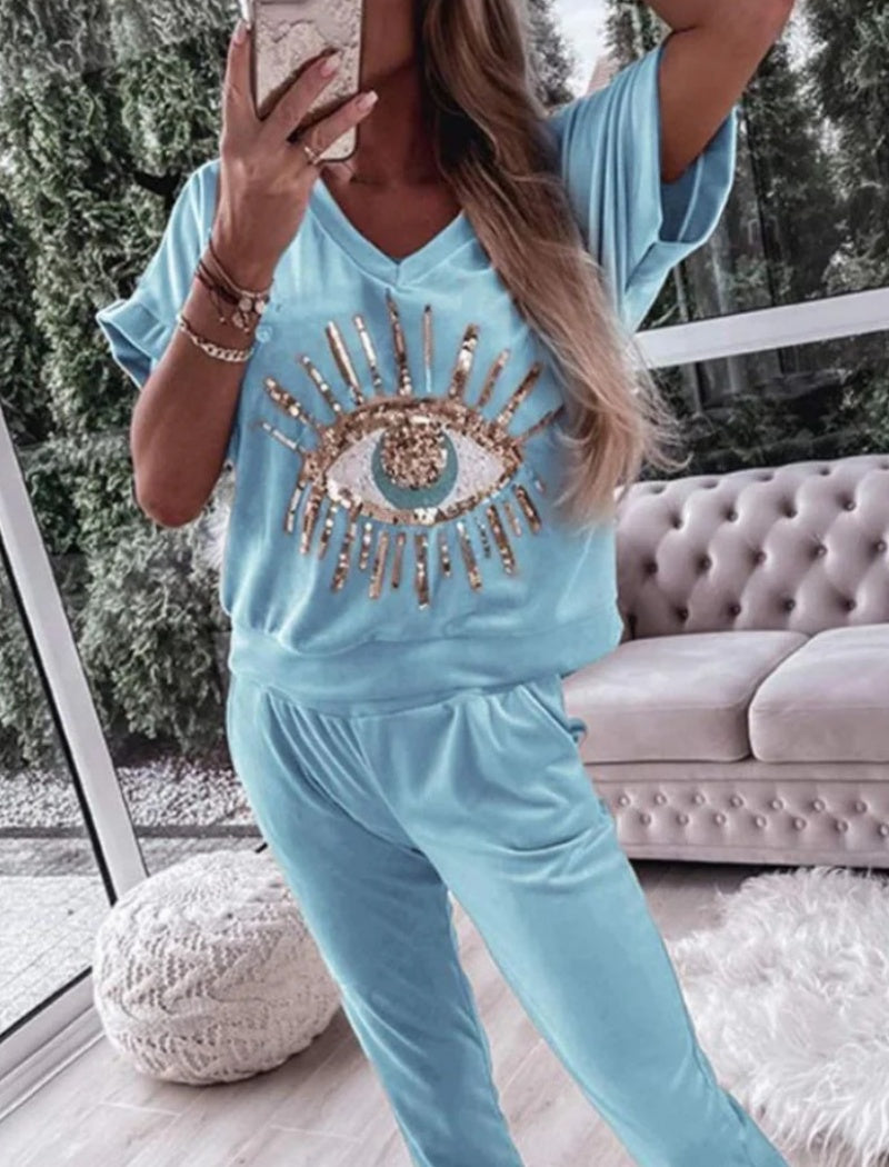 Eye Embellished Lounge Set