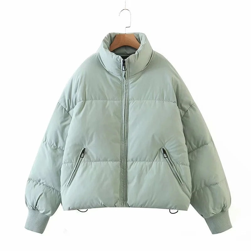 Cropped Puffer Jacket with Zip Closure