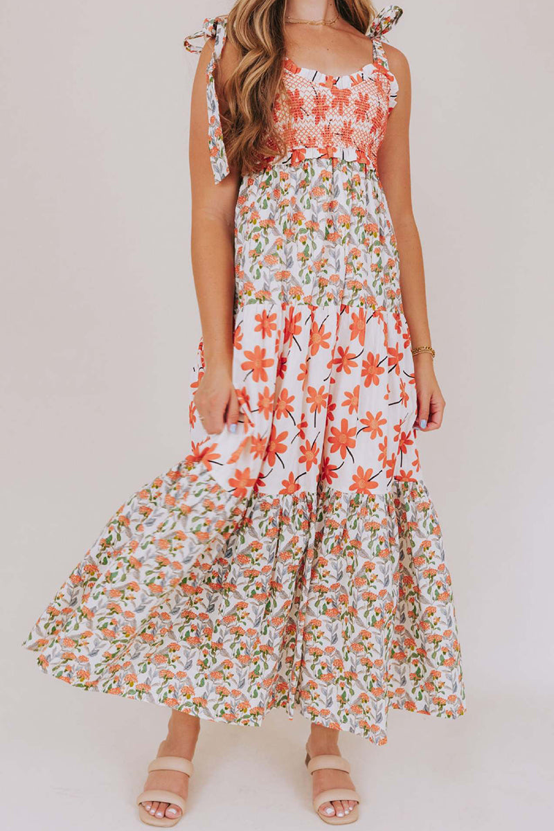 Floral Tiered Sundress with Bow Straps