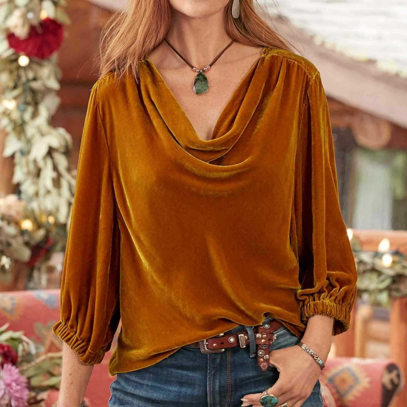 Draped Neck 3/4 Sleeve Blouse