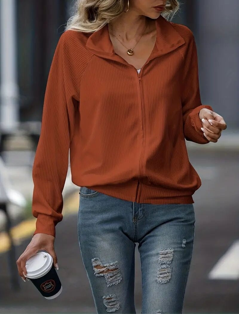 Zip-Up Lightweight Ribbed Jacket