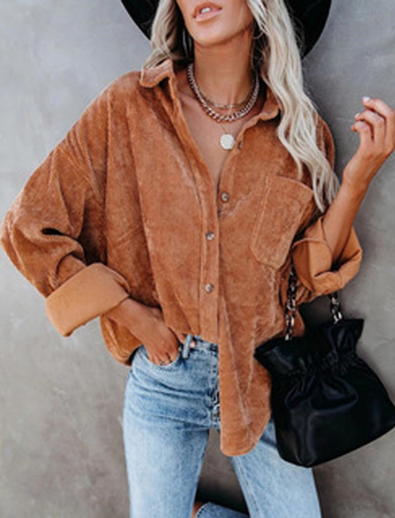 Oversized Corduroy Button-Up Shirt