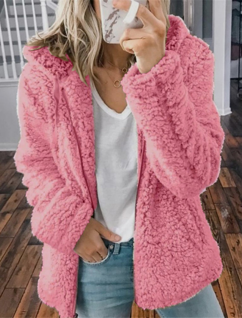 Hooded Plush Zip-Up Jacket
