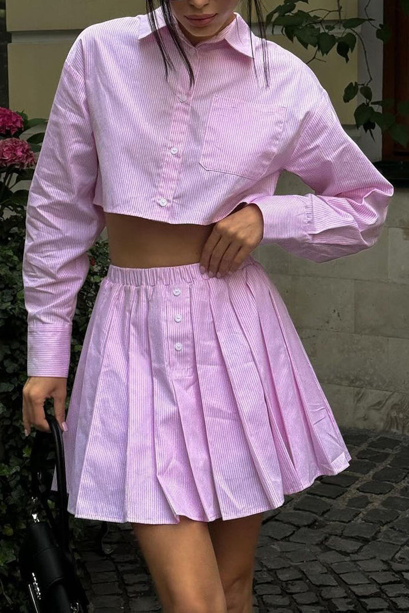 Chic Pleated Skirt and Cropped Top Set