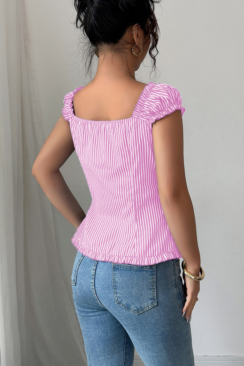 Striped Ruched Sleeve T-Shirt