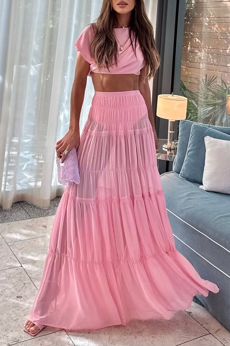 Draped Crop Top and Skirt Set