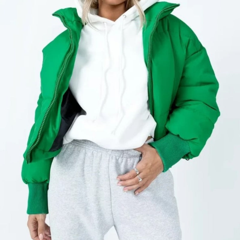 Cropped Puffer Jacket with Zip Closure
