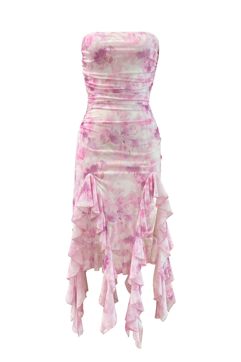 Strapless Ruffled Hem Casual Dress