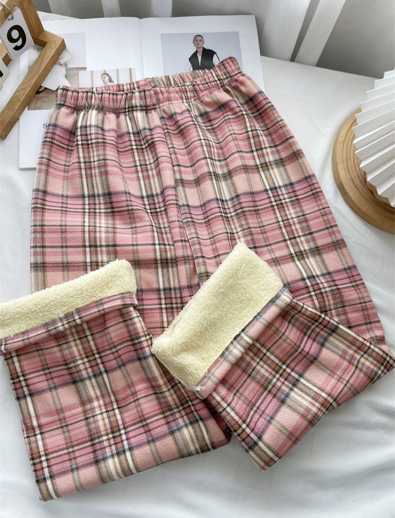 High-Waisted Plaid Straight-Leg Pants