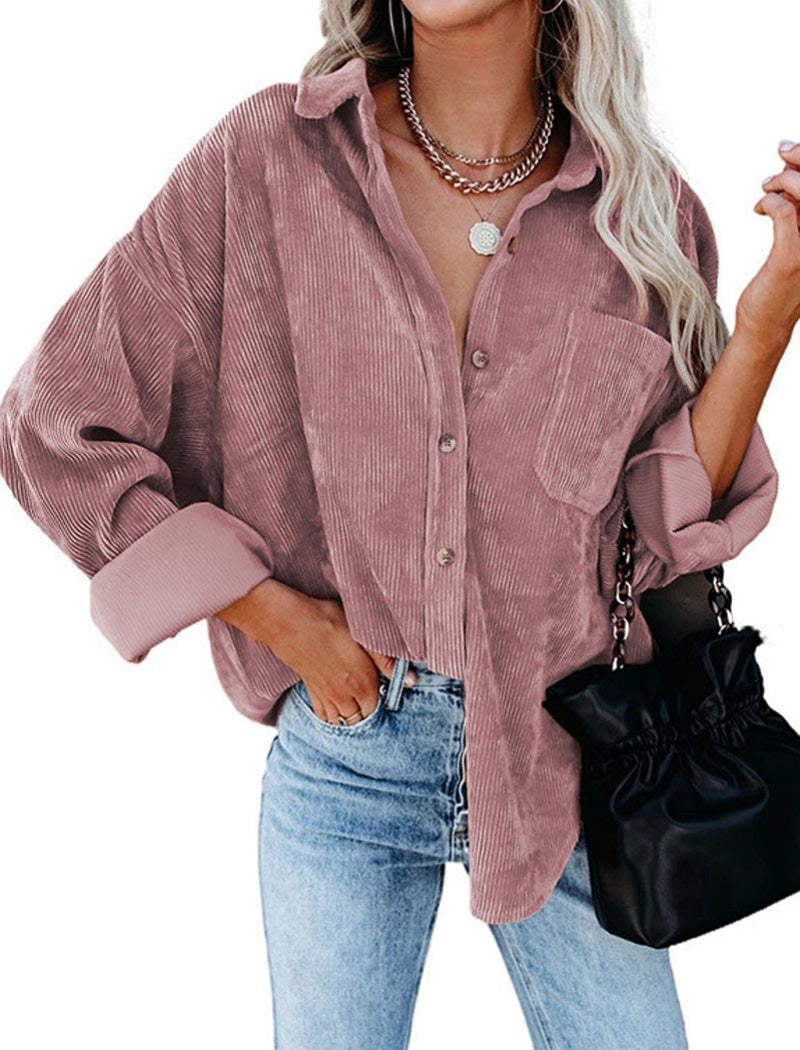 Oversized Corduroy Button-Up Shirt