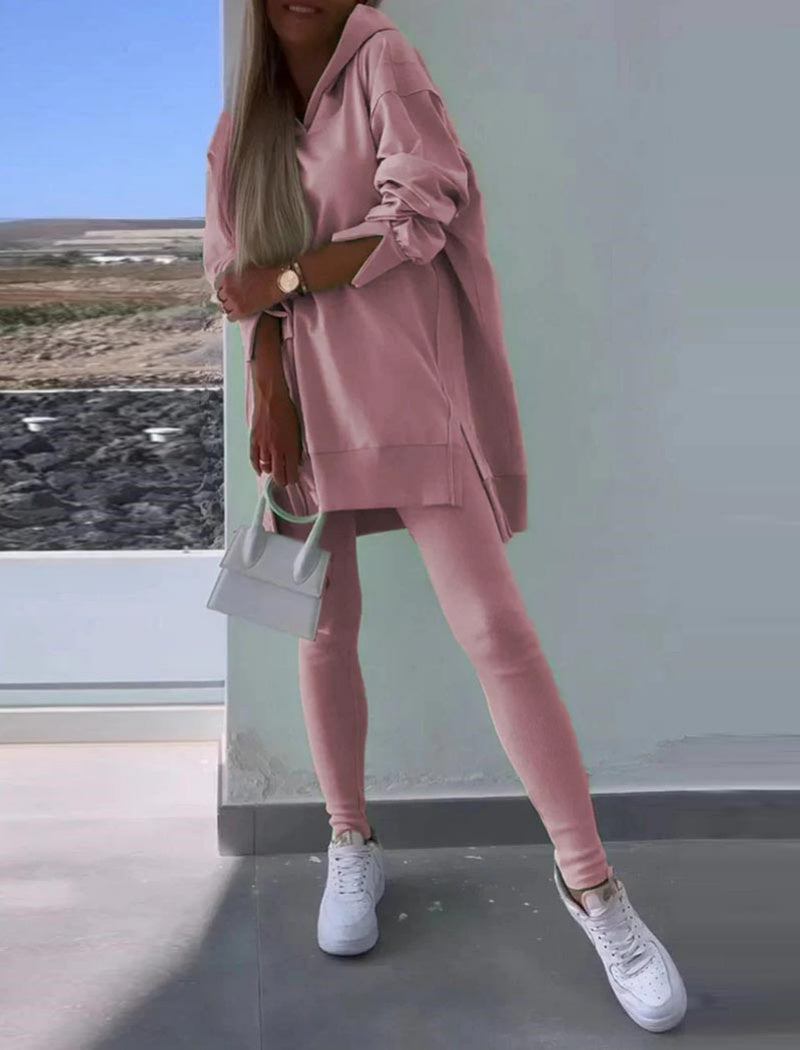 Solid Hoodie and Leggings Set