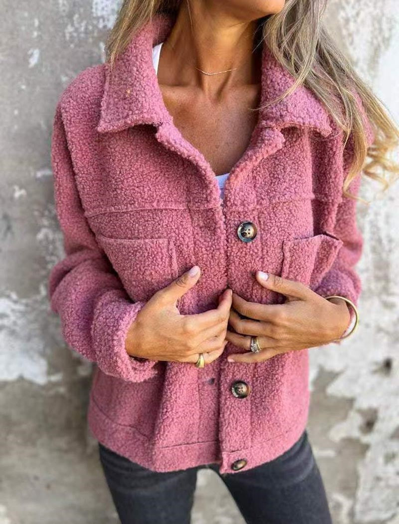 Button-Up Sherpa Jacket with Pockets