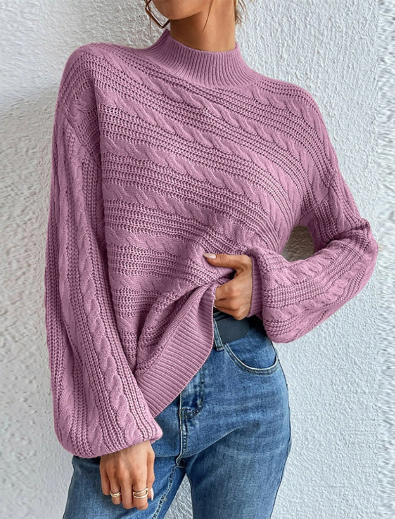 Cable Knit Sweater with Lantern Sleeves