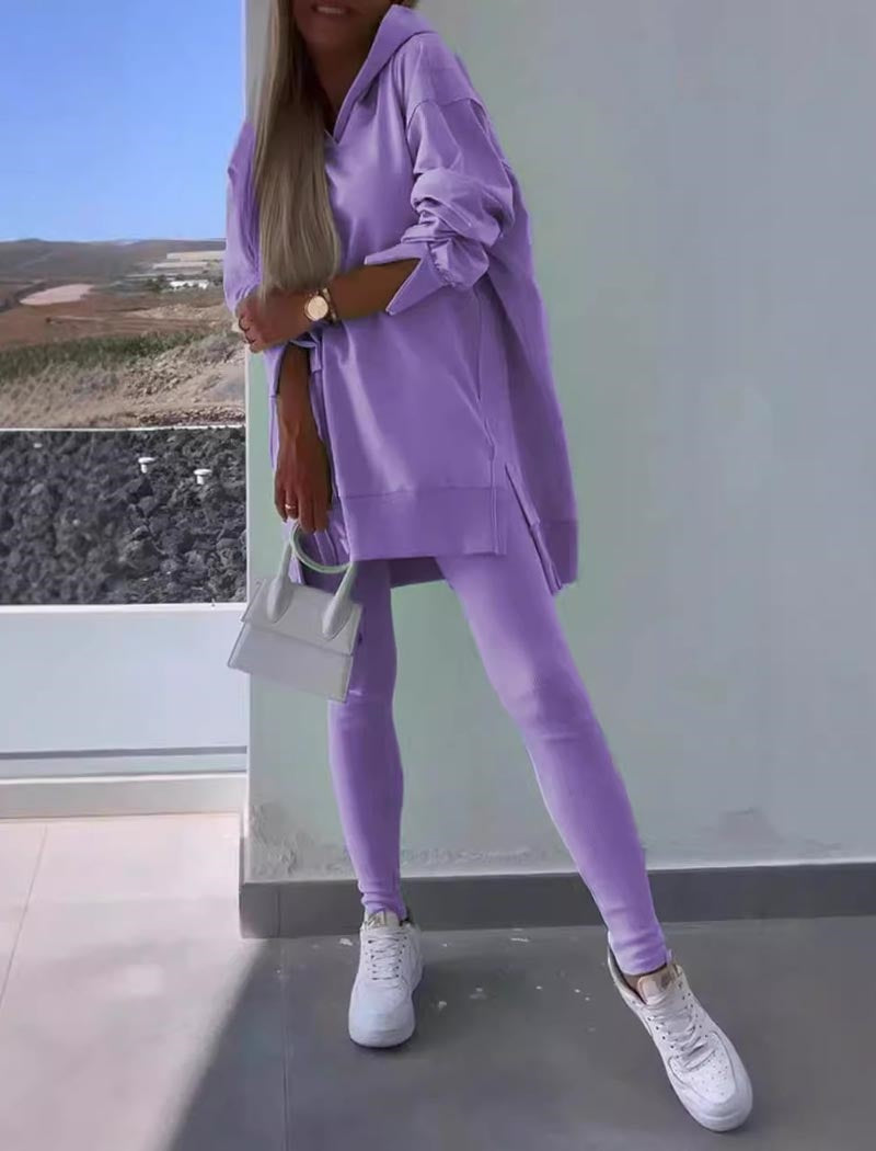 Solid Hoodie and Leggings Set