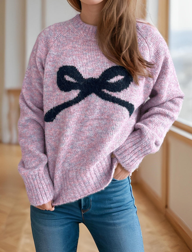 Bow-Applique Crew Neck Sweater