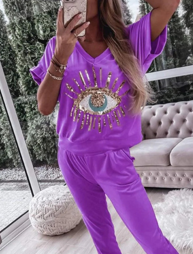 Eye Embellished Lounge Set