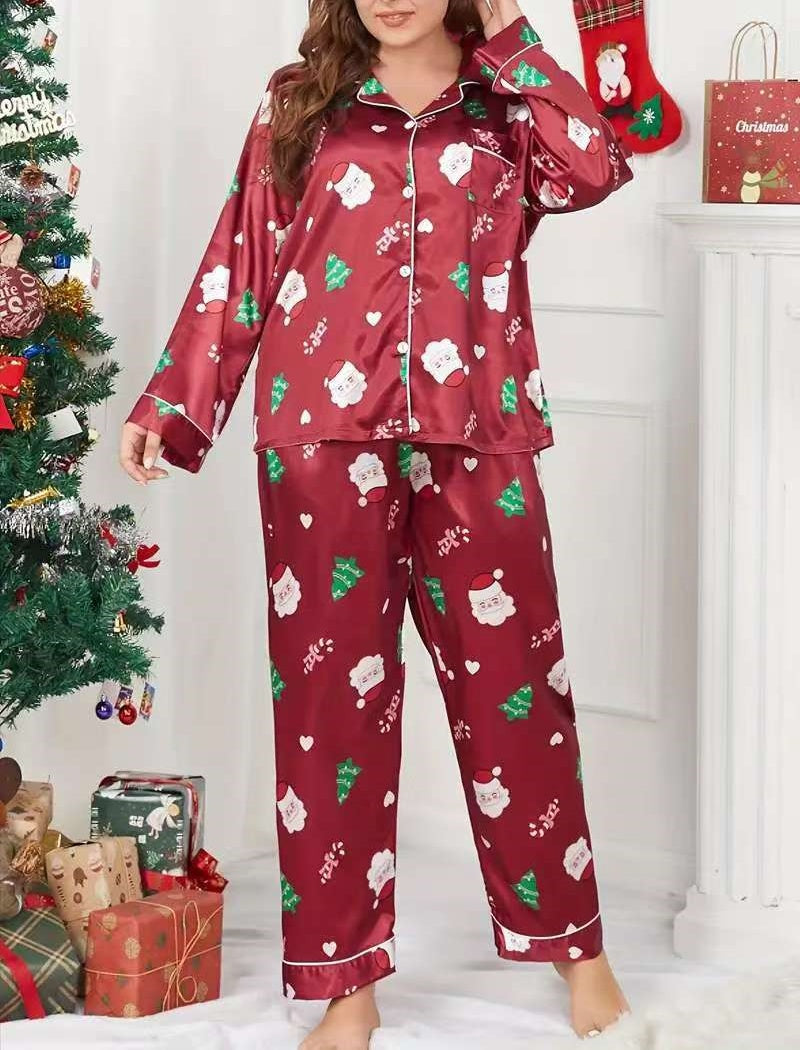 Christmas Pattern Satin Pajama Set