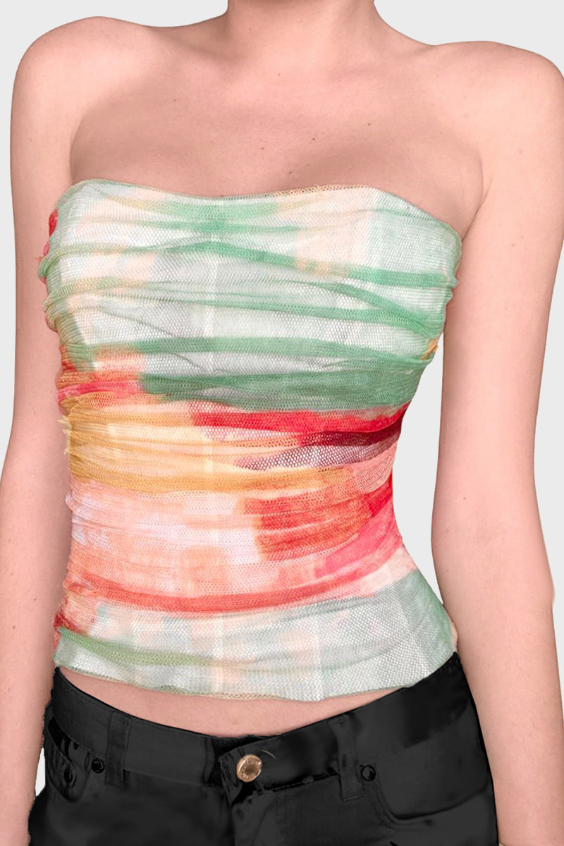Strapless Ruched Print Tank Top
