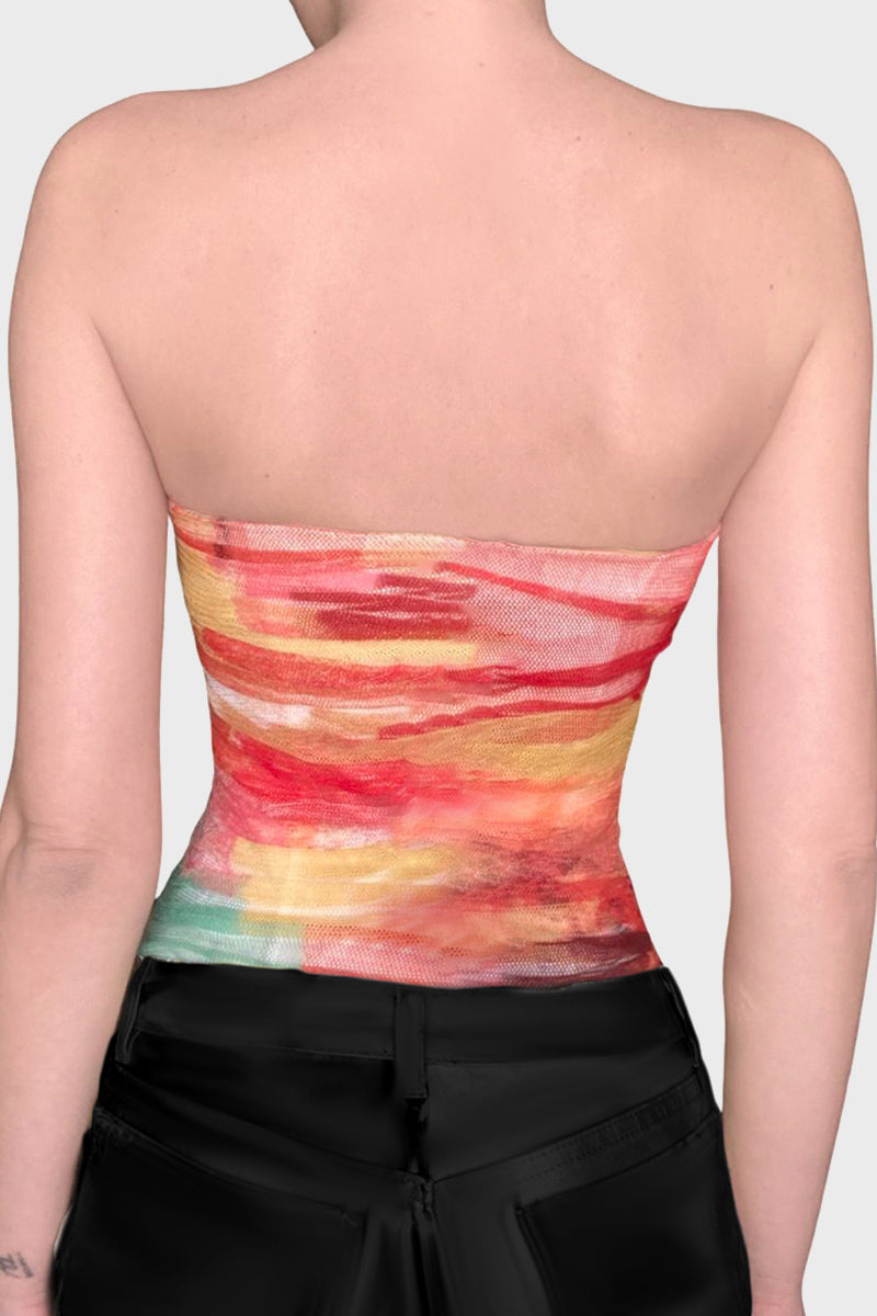 Strapless Ruched Print Tank Top